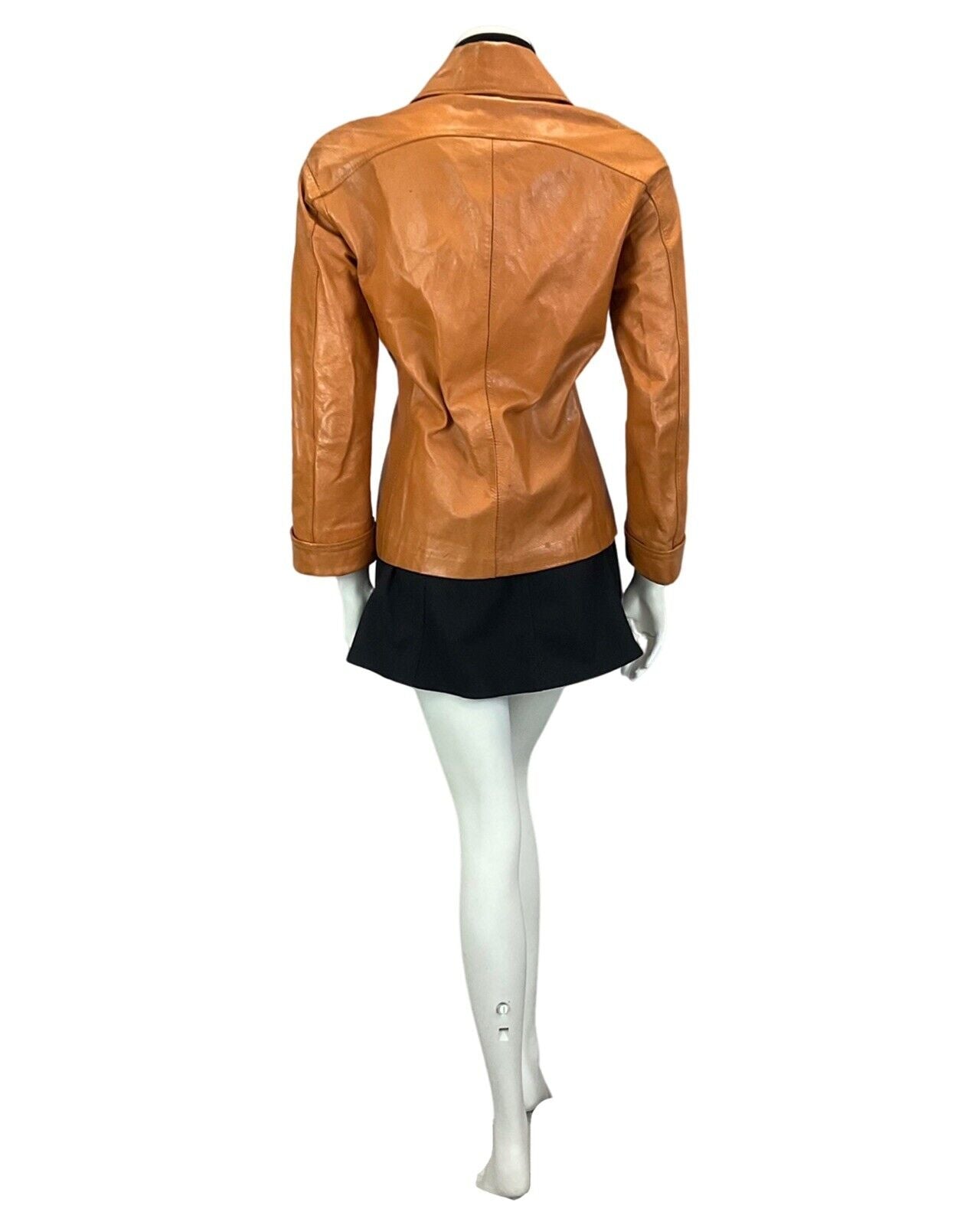 VTG 60s 70s DARK ORANGE TAN BROWN DAGGER COLLAR LEATHER MOD BIKER JACKET 12 14