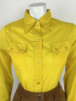 VINTAGE 60s 70s SUNSHINE YELLOW DAGGER COLLAR MOD LONG SLEEVE SHIRT 10 12