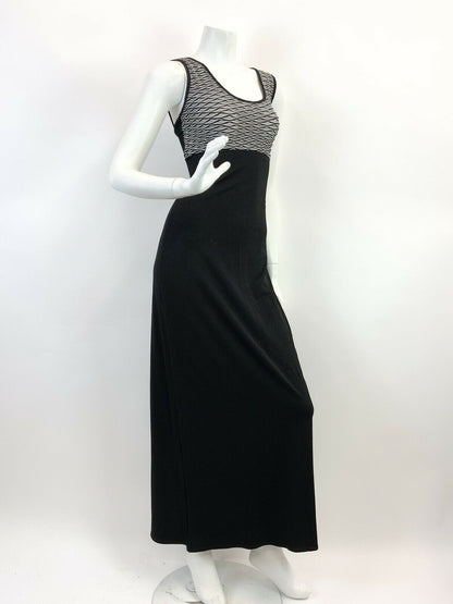 VTG 70s STYLE 90s BLACK WHITE GEOMETRIC STUDIO 54 DISCO GLAM MAXI DRESS 10 12