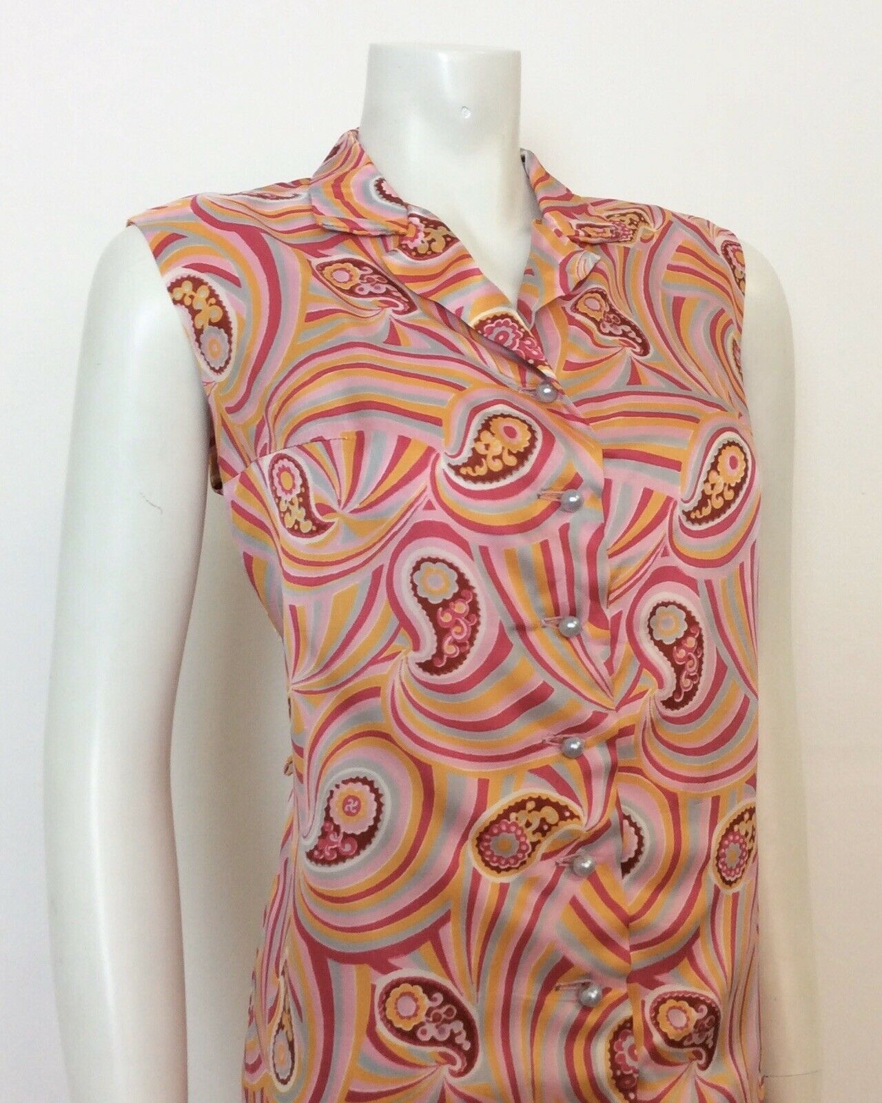 VINTAGE 60S 70S PINK ORANGE SWIRLY PSYCHEDELIC PAISLEY DRESS 14