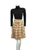 VINTAGE 60s 70s LIGHT SAGE GREEN RED BROWN YELLOW CHECKED PRINT MOD MINI SKIRT 6