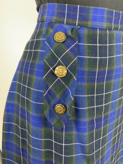 VINTAGE 60s 70s BLUE GREEN WHITE TARTAN PLAID NAUTICAL A-LINE SHORT SKIRT 10