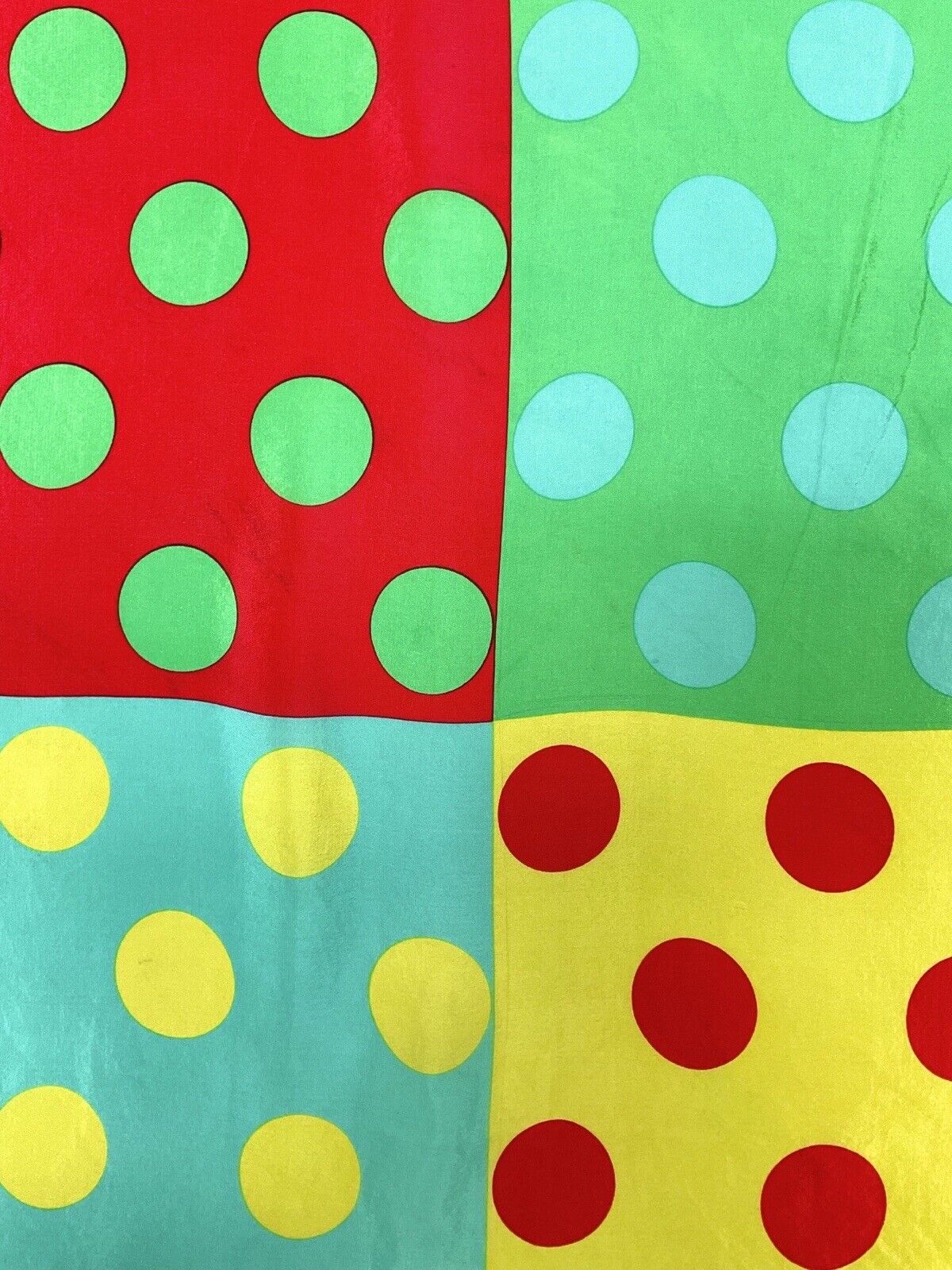 VINTAGE 60s 70s GREEN RED YELLOW BLUE GEOMETRIC POLKA-DOT MOD SQUARE SCARF