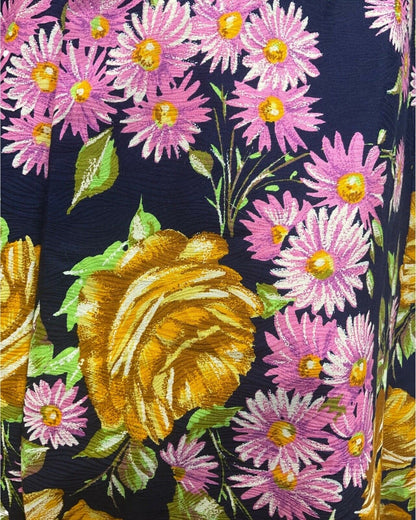 VINTAGE 60s 70s BLUE YELLOW PINK DAISY ROSE FLORAL MOD BOHO MAXI SKIRT 10