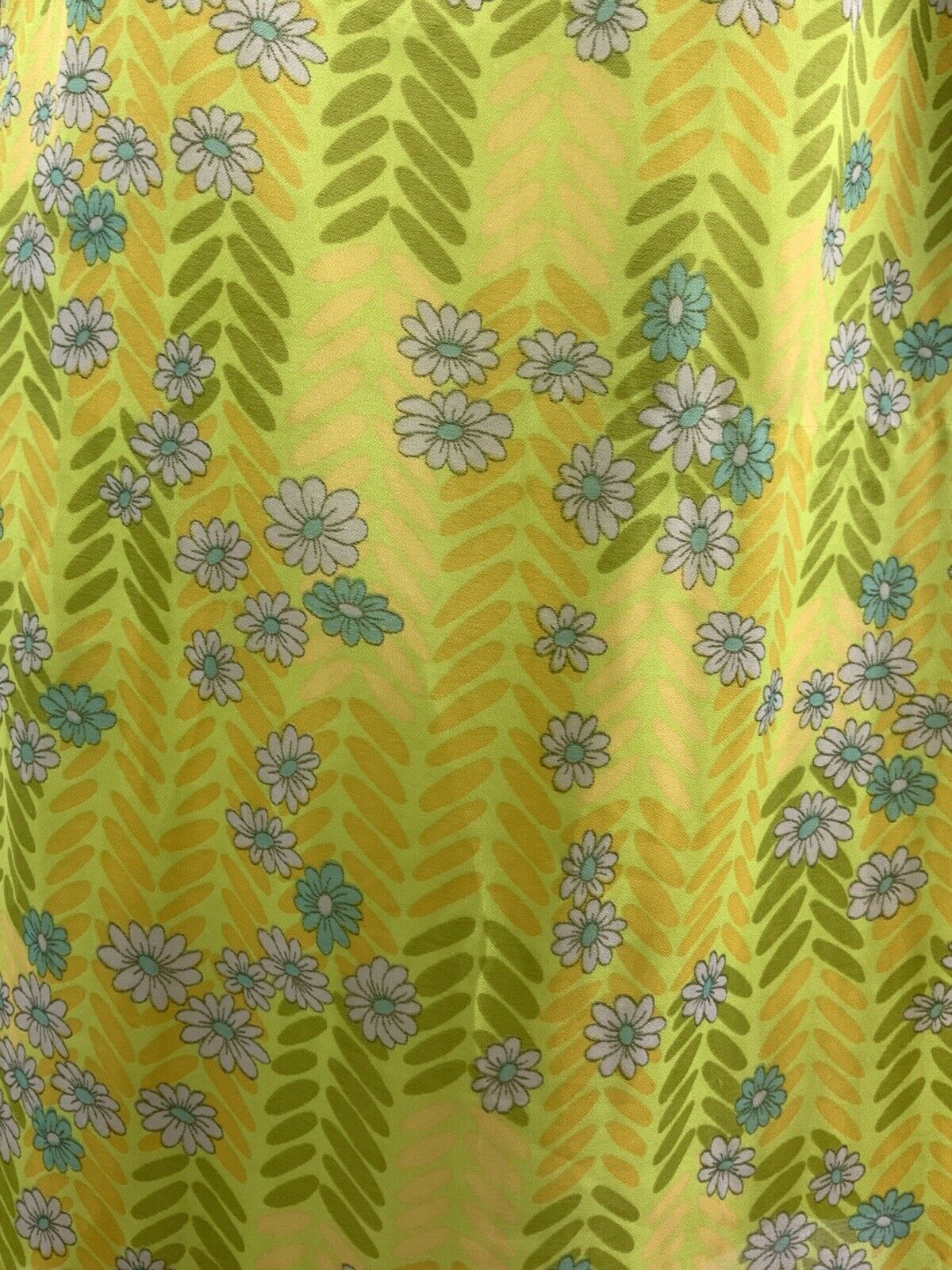 VINTAGE 60s 70s LIME GREEN LILAC BLUE HERRINGBONE FLORAL DAISY SHIRT DRESS 10 12