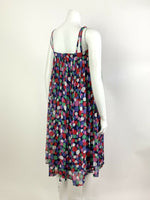 VTG 70s 80s BLUE GREEN PINK DOTTY STRAPPY FLOATY SUMMER TENT DRESS 6 8