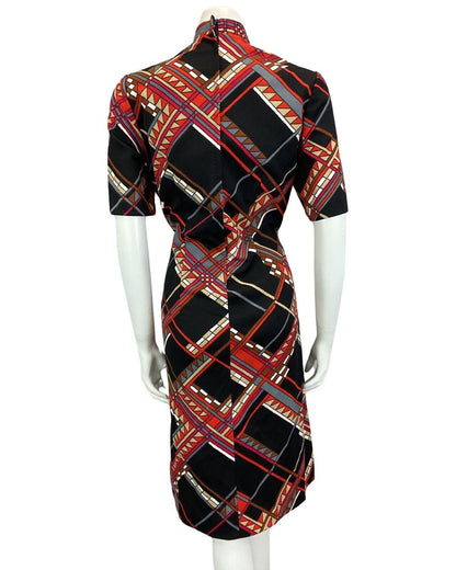 VINTAGE 60s 70s BLACK RED BROWN PSYCHEDELIC MOD MIDI DRESS 16