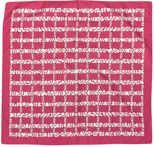 VINTAGE 60s 70s HOT PINK WHITE GRID CHECKED MOD SQUARE SCARF