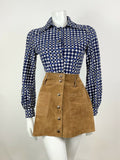 VINTAGE 70s 90s PUCCINI BLUE WHITE GEOMETRIC CRISS-CROSS CHECKED DAGGER SHIRT 10