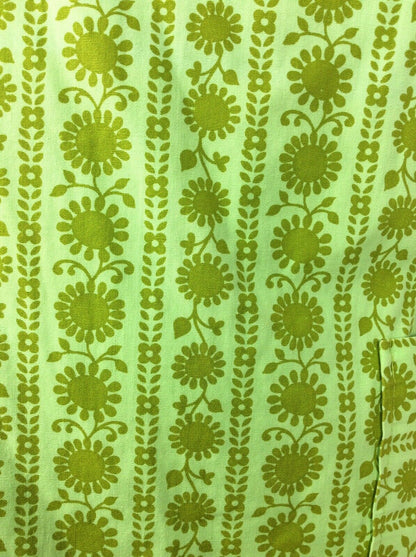 VINTAGE 60s 70s LIME GREEN PSYCHEDELIC FLORAL EMPIRE LINE SHIFT DRESS 10 12