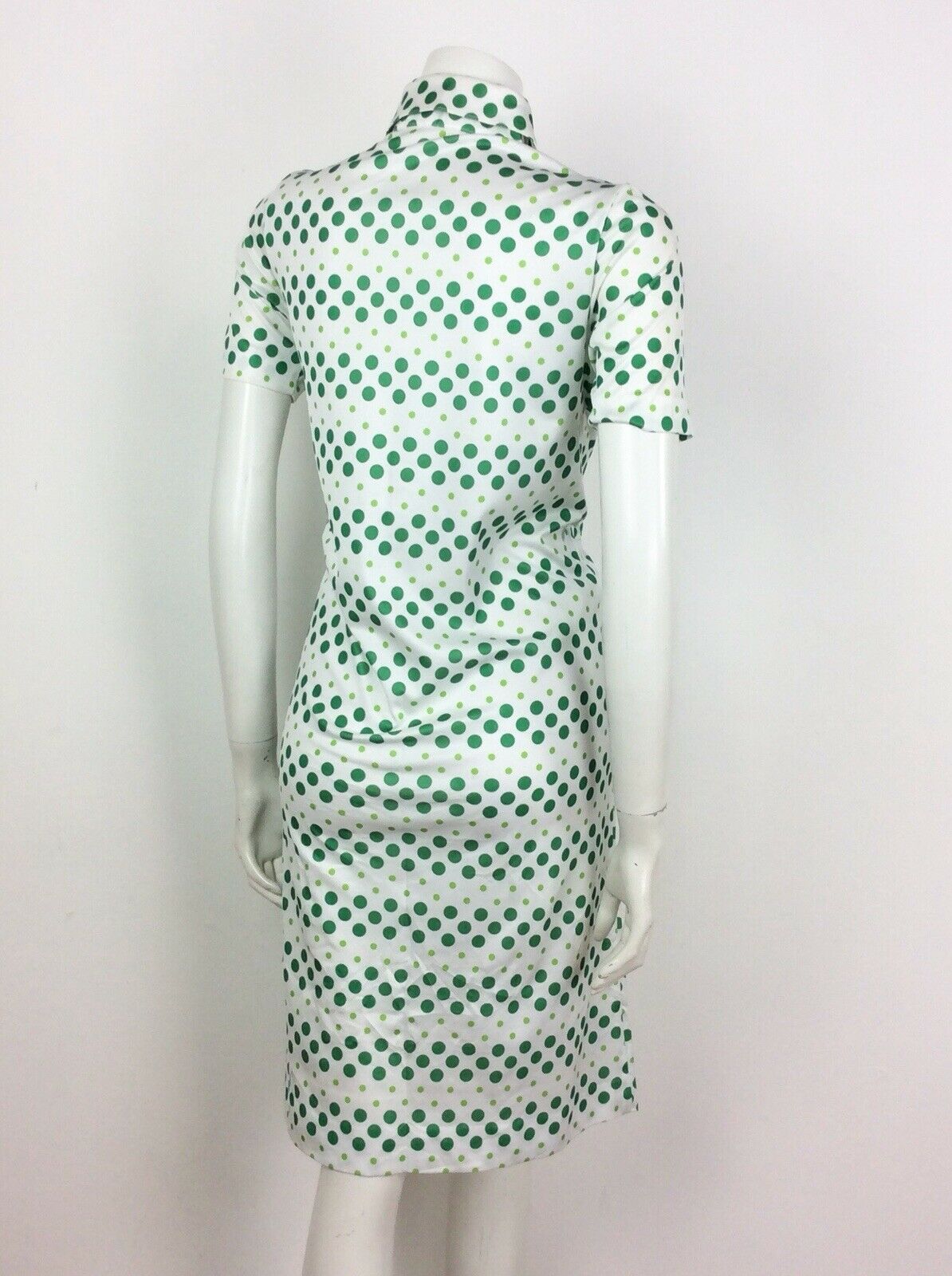 VINTAGE 60s 70s POLKA DOT SPOTTY WHITE GREEN SHIRT DRESS 8 10