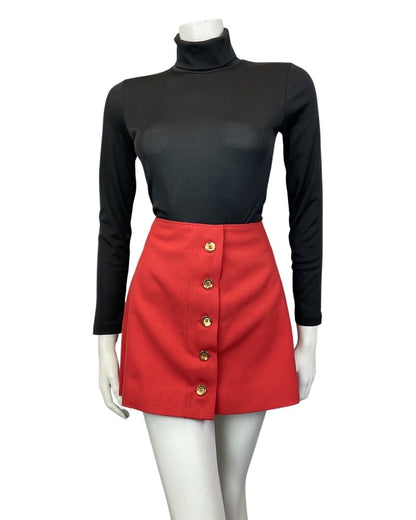 VINTAGE 60s 70s PILLARBOX RED GOLD MOD MINI A-LINE SHORT SKIRT 8