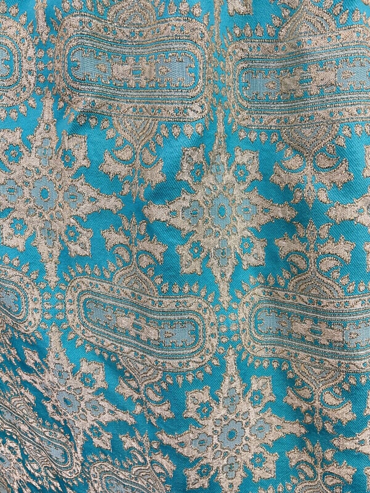 VINTAGE 70s BLUE GOLD SILVER EMBROIDERED STUDIO 54 PARTY EMPIRE MAXI DRESS 10