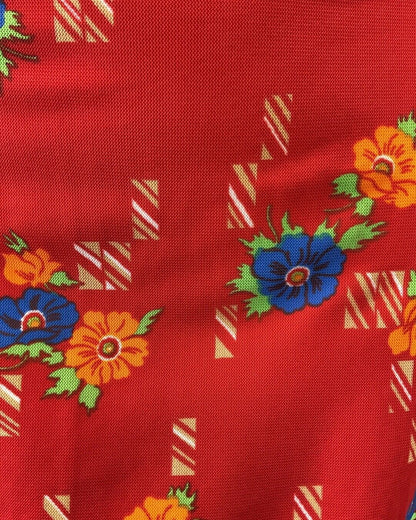 VINTAGE 60s 70s PILLARBOX RED BLUE FLORAL MOD SLEEVELESS SHORT DRESS 10 12