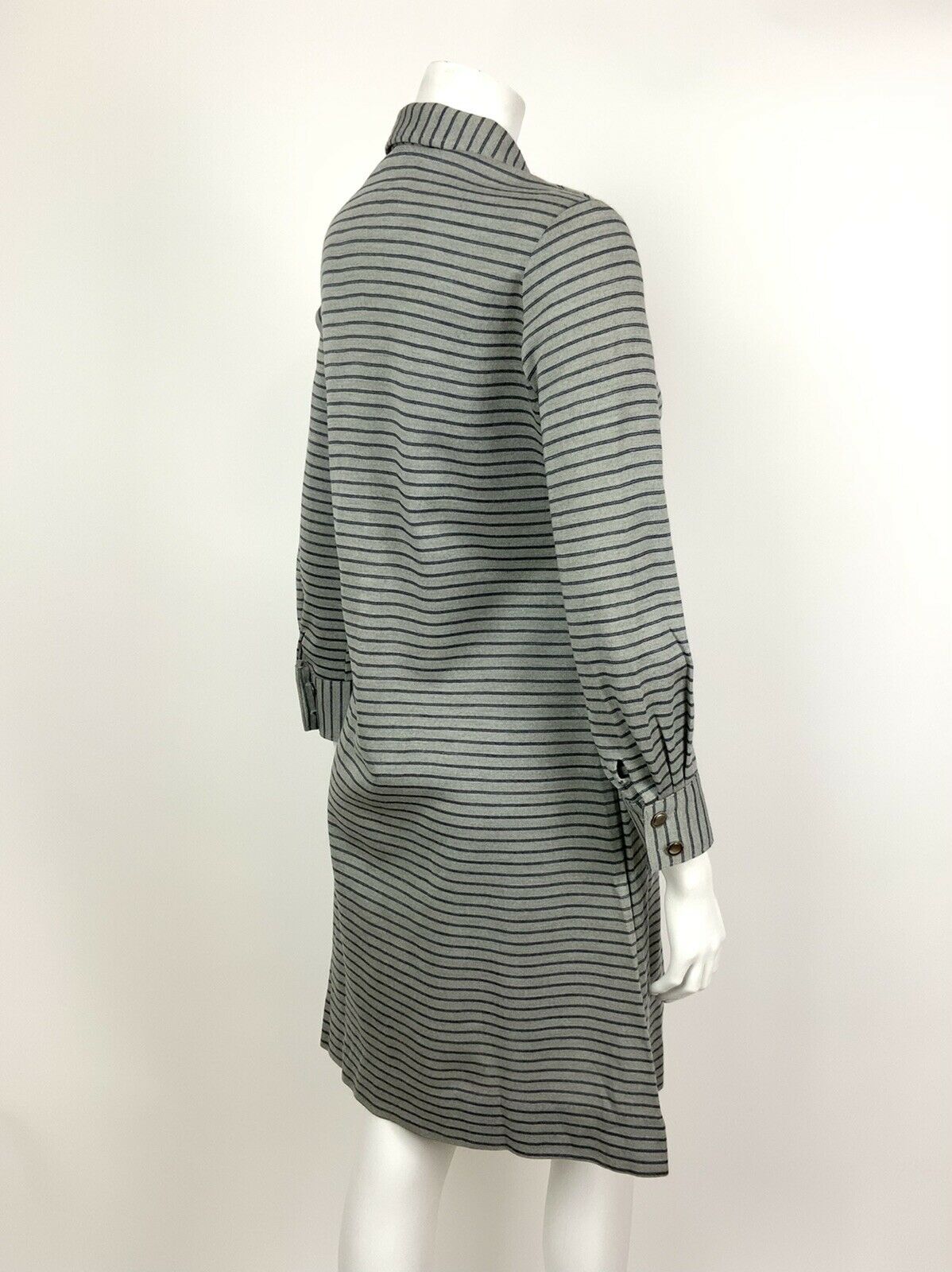 VINTAGE 60s 70s GREY BLUE STRIPED DAGGER COLLAR MOD SHIFT SCOOTER DRESS 8 10