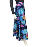 VINTAGE 70s BLUE PINK YELLOW PSYCHEDELIC FLORAL WRAP MAXI SKIRT 12 14