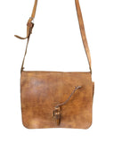 VINTAGE 60s 70s TAN BROWN WOODEN PEG BOHO LEATHER SHOULDER BAG