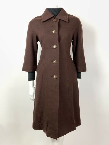 VINTAGE 60s 70s BROWN GOLD MOD CROPPED SLEEVE SWING COAT 10 12