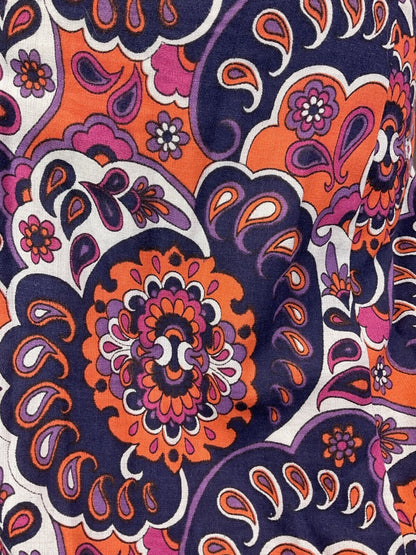 VINTAGE 60s 70s PURPLE BLUE ORANGE PSYCHEDELIC FLORAL PAISLEY MAXI DRESS 16 18