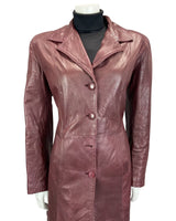 VINTAGE 60s 70s DARK PLUM BIG COLLAR LEATHER MOD TRENCH JACKET 14 16