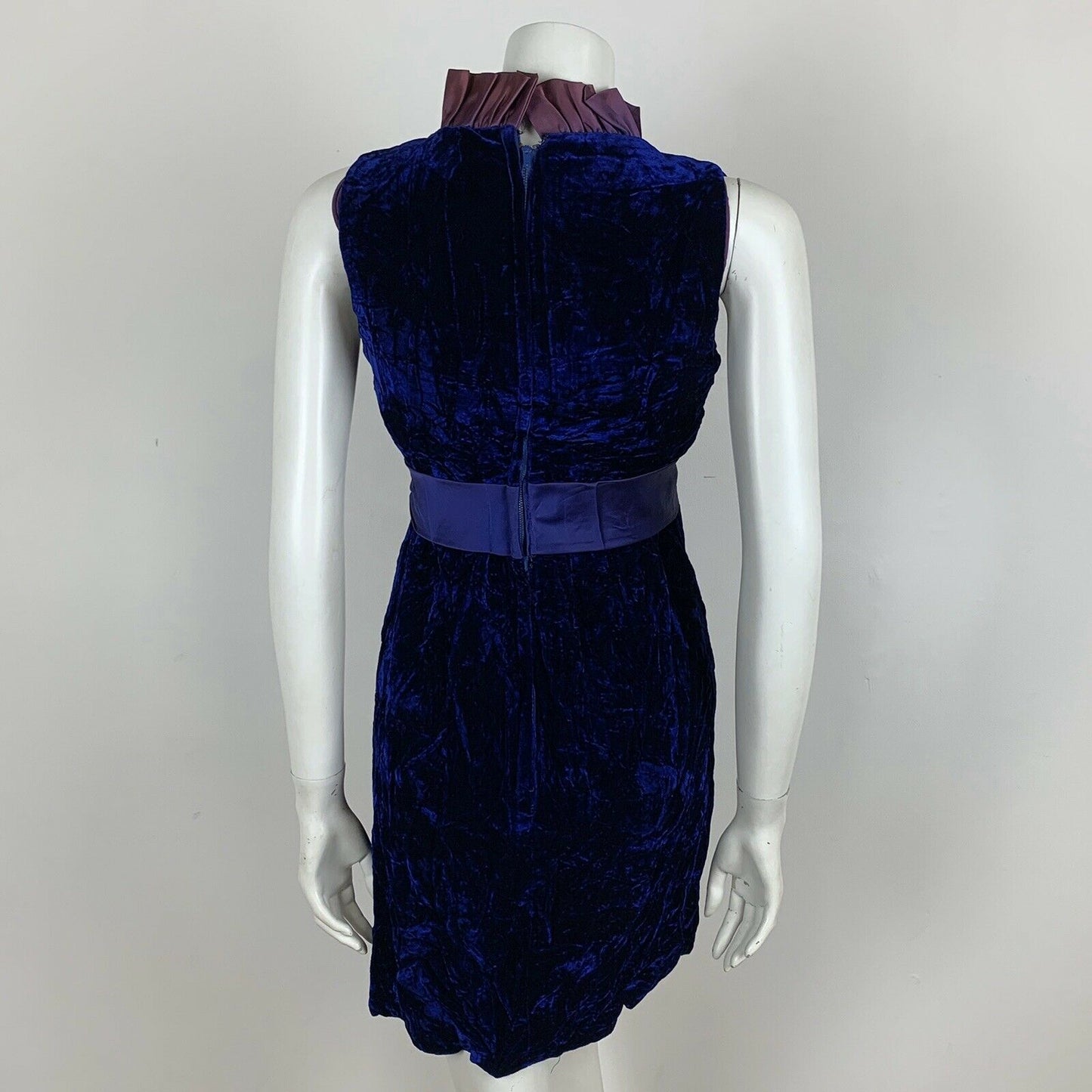 VINTAGE 60S BLUE PURPLE CRUSHED VELVET TAFETTA BOW PARTY DRESS 6