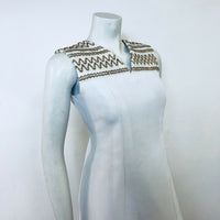 VINTAGE 1960S WHITE GOLD MOD MINI SHIFT DRESS 8 10