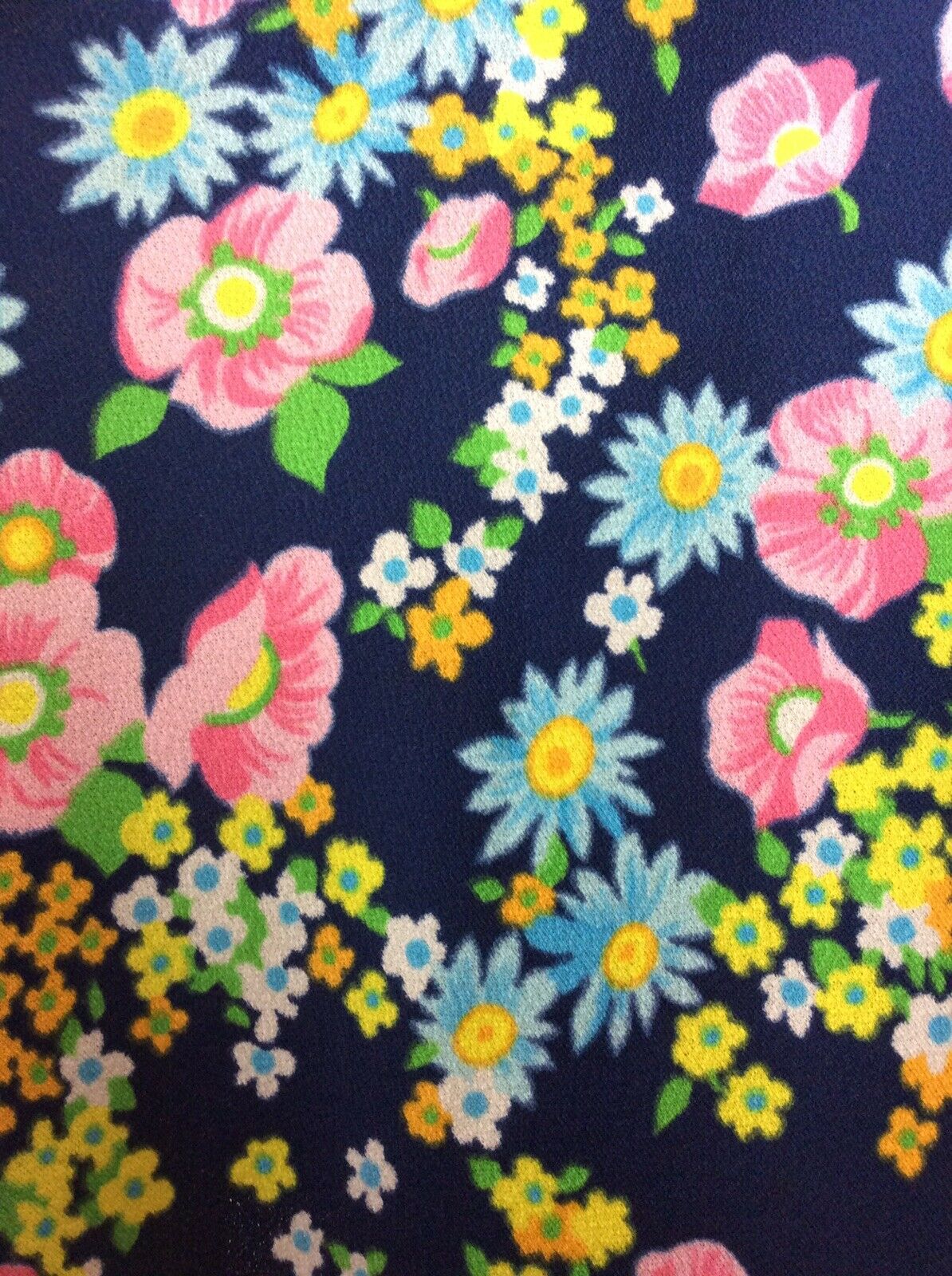 VINTAGE 60s 70s FLORAL A-LINE DRESS BLUE PINK YELLOW WHITE DITSY 8 10