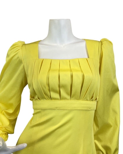 VINTAGE 60s 70s LEMON YELLOW EMPIRE LINE BOHO PRAIRIE SUMMER MAXI DRESS 8 10