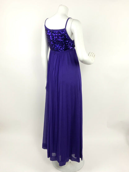 VTG 70s PURPLE GLITTER SEQUIN DISCO GLITZY GLAM STUDIO 54 MAXI DRESS 6