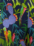 VINTAGE 60s 70s BLUE GREEN PINK PURPLE PALM TREE CACTUS PARROT JUNGLE DRESS 6 8