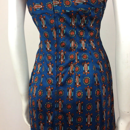 60S VINTAGE BLUE ORANGE PATTERN MAXI DRESS 10