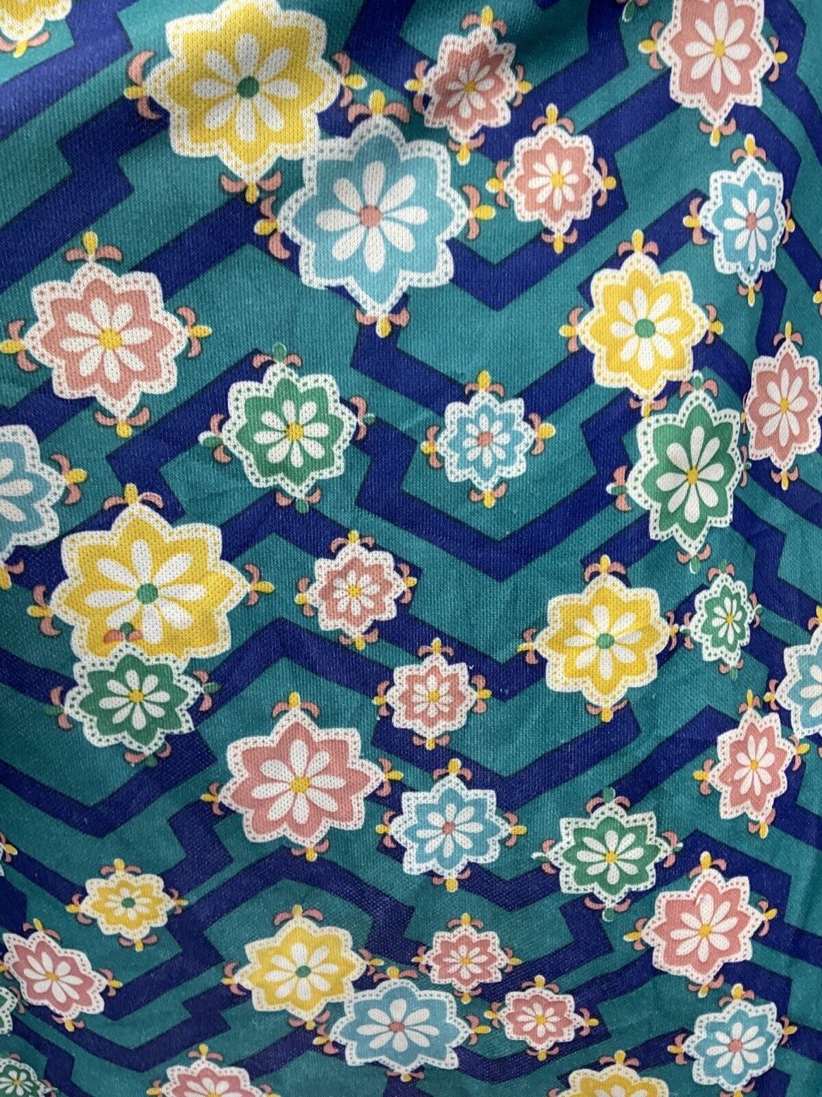 VINTAGE 60s 70s GREEN BLUE YELLOW GEOMETRIC FLORAL MANDALA SWING SKIRT 10 12