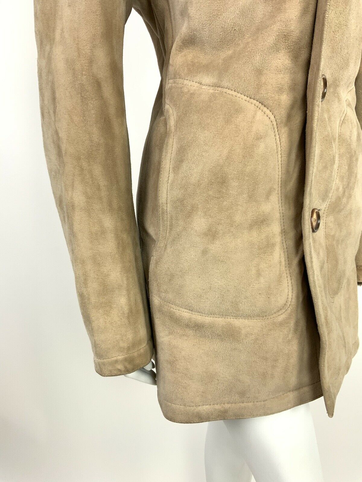 VTG 60s 70s BEIGE BROWN SUEDE LEATHER FUR TRIM SHEARLING HIPPY BOHO COAT 10 12