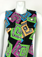 VTG 60s 70s BLACK BLUE GREEN PURPLE ORANGE GEOMETRIC QUILTED NAKAJIMA DRESS 6