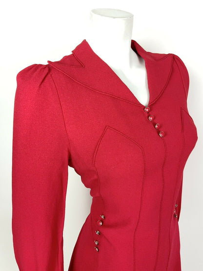 VINTAGE 60s 70s PILLARBOX RED WING COLLAR MOD MINI DRESS 8 10