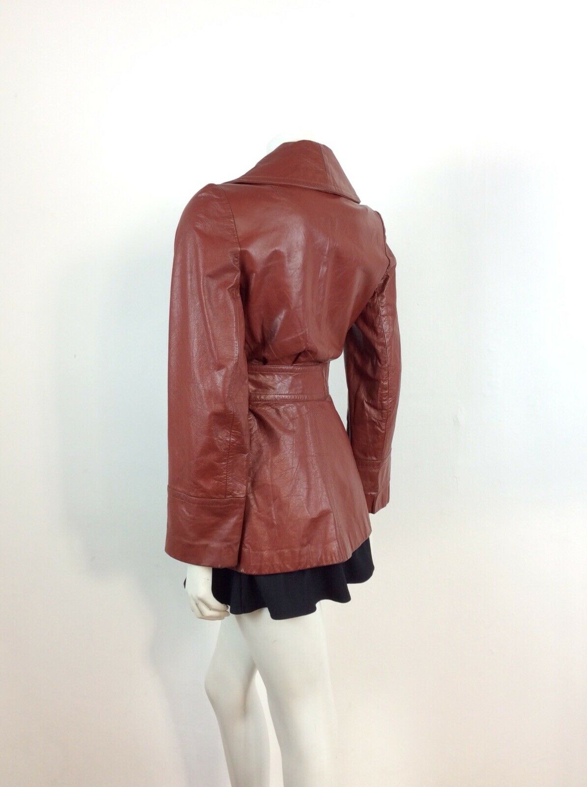 CLASSIC TRUE VINTAGE 60s 70s  BROWN BURGUNDY WINE LEATHER WRAP JACKET 8 10 12