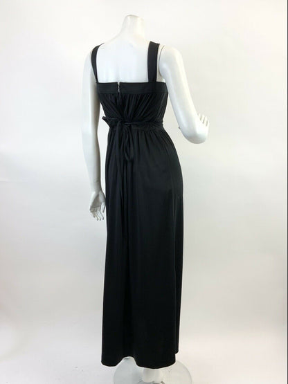 VINTAGE 60s 70s BLACK GRECIAN ELEGANT STUDIO 54 SLEEVELESS MAXI DRESS 8 10