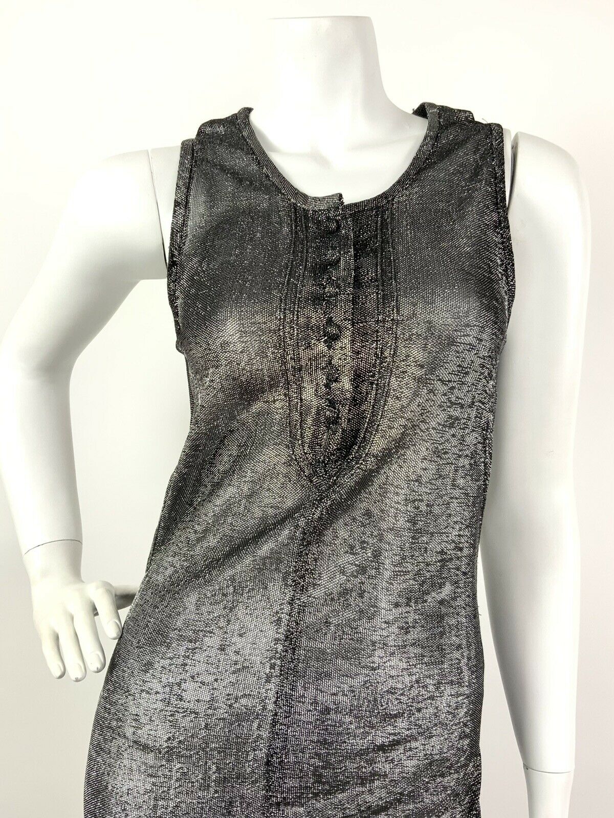 VTG 60s 70s SILVER LUREX GLITTER STUDIO 54 DISCO GLAM SLEEVELESS MAXI DRESS 6