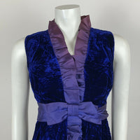 VINTAGE 60S BLUE PURPLE CRUSHED VELVET TAFETTA BOW PARTY DRESS 6