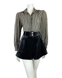 VINTAGE 60s 70s BLACK GOLD STRIPED DISCO MOD CROPPED LUREX BLOUSE SHIRT 14 16