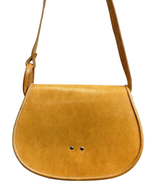 VINTAGE 70s TAN BROWN LEATHER MOD BOHO SADDLE SHOULDER BAG