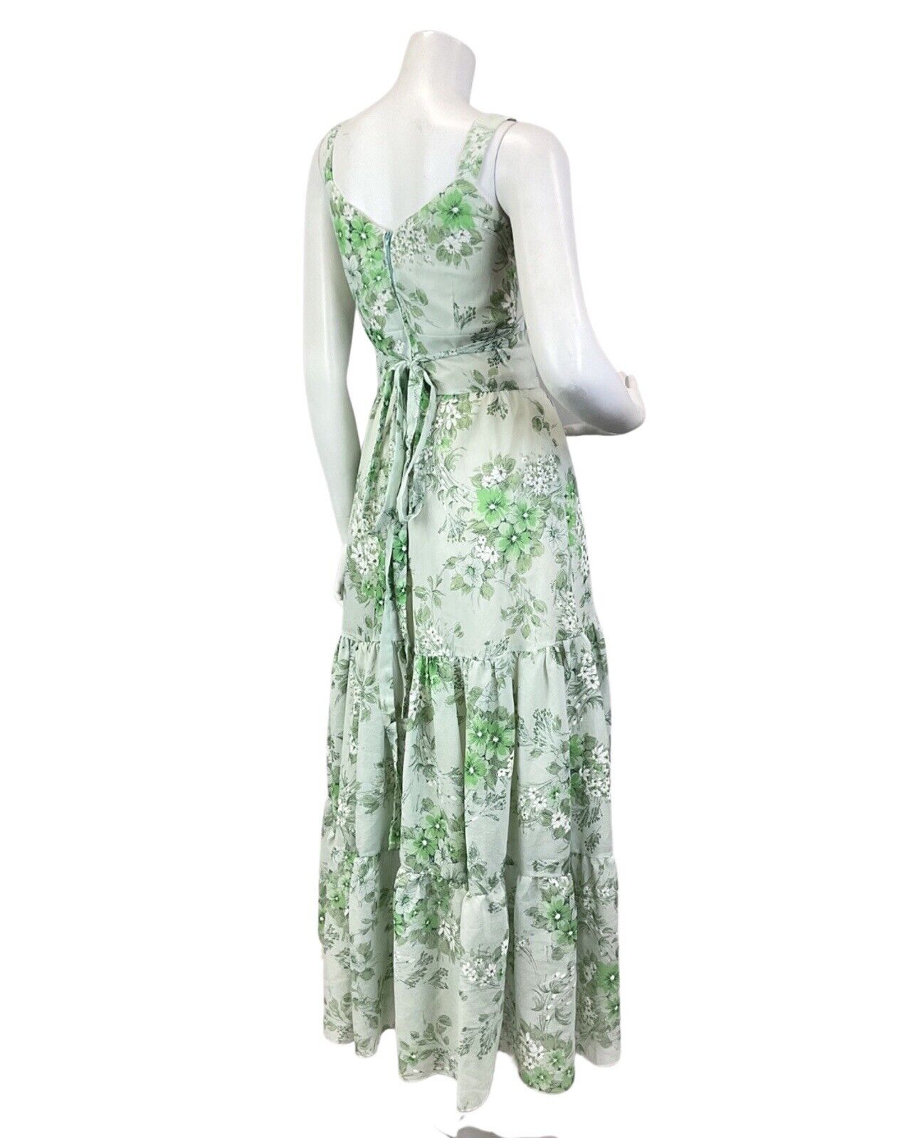 VINTAGE 60s 70s MINT GREEN FLORAL BOHO STRAPPY SUMMER MAXI DRESS 4