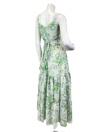 VINTAGE 60s 70s MINT GREEN FLORAL BOHO STRAPPY SUMMER MAXI DRESS 4