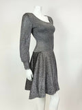 VINTAGE 60s 70s SILVER GLITTER LUREX STUDIO 54 PARTY DISCO MOD SKATER DRESS 6 8