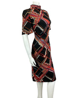 VINTAGE 60s 70s BLACK RED BROWN PSYCHEDELIC MOD MIDI DRESS 16