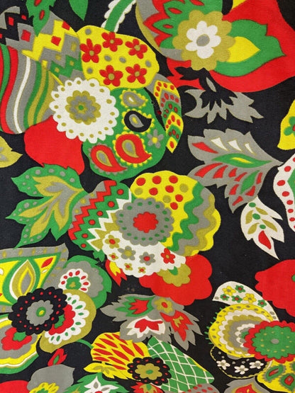 VINTAGE 60s 70s BLACK GREEN YELLOW PSYCHEDELIC FLORAL MANDALA MOD MAXI DRESS 8