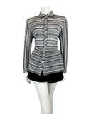 VINTAGE 60s 70s BLACK SILVER STRIPED MOD DAGGER COLLAR LUREX SHIRT 14 16