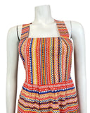 VINTAGE 60s 70s RED BLUE GOLD STRIPED GEOMETRIC DOTTY APRON SUMMER DRESS 6