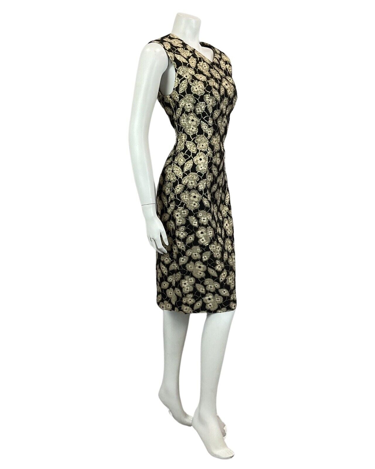 VINTAGE 60s 70s BLACK GOLD FLORAL MOD MINI PARTY CHRISTMAS EVENING DRESS 16