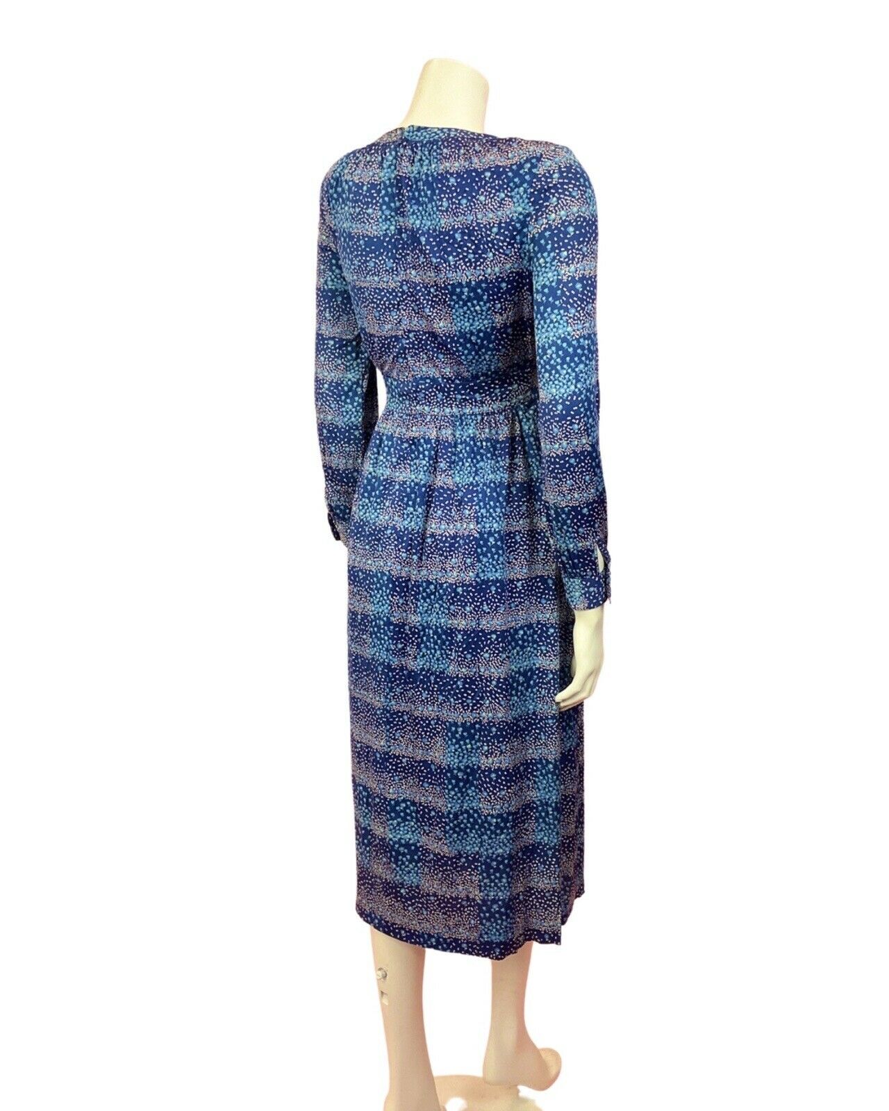 VINTAGE 60s 70s BLUE PINK GREEN DOTTY DITSY STRIPED MIDI DRESS 8